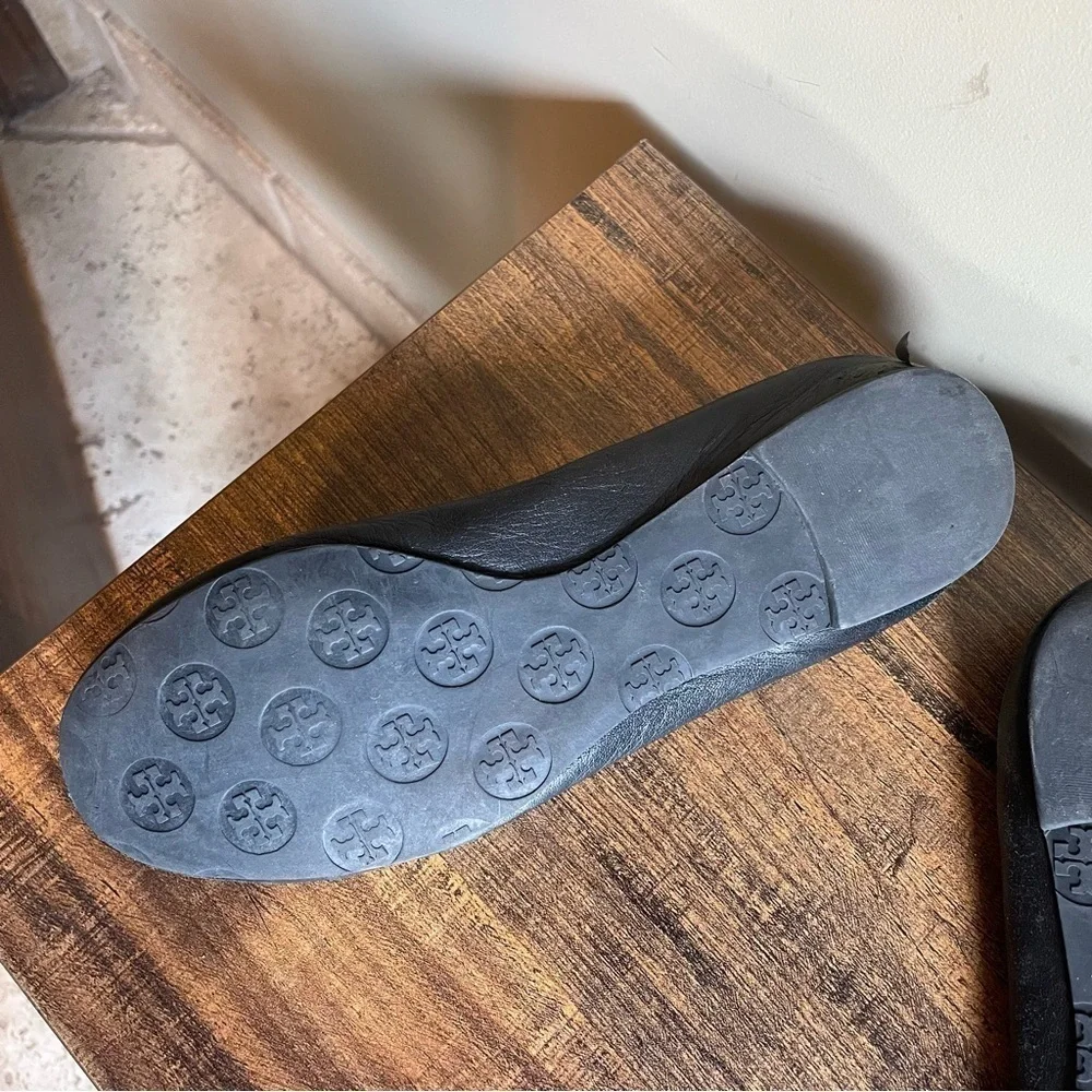 TORY BURCH Minnie Travel leather Ballet flats metal logo size 8